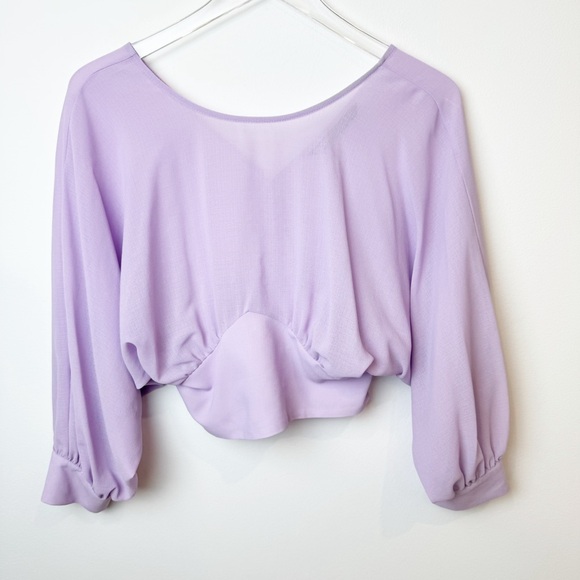 Zara | Semi-Sheer Lilac Fitted Waist Flowy Top - Picture 5 of 10